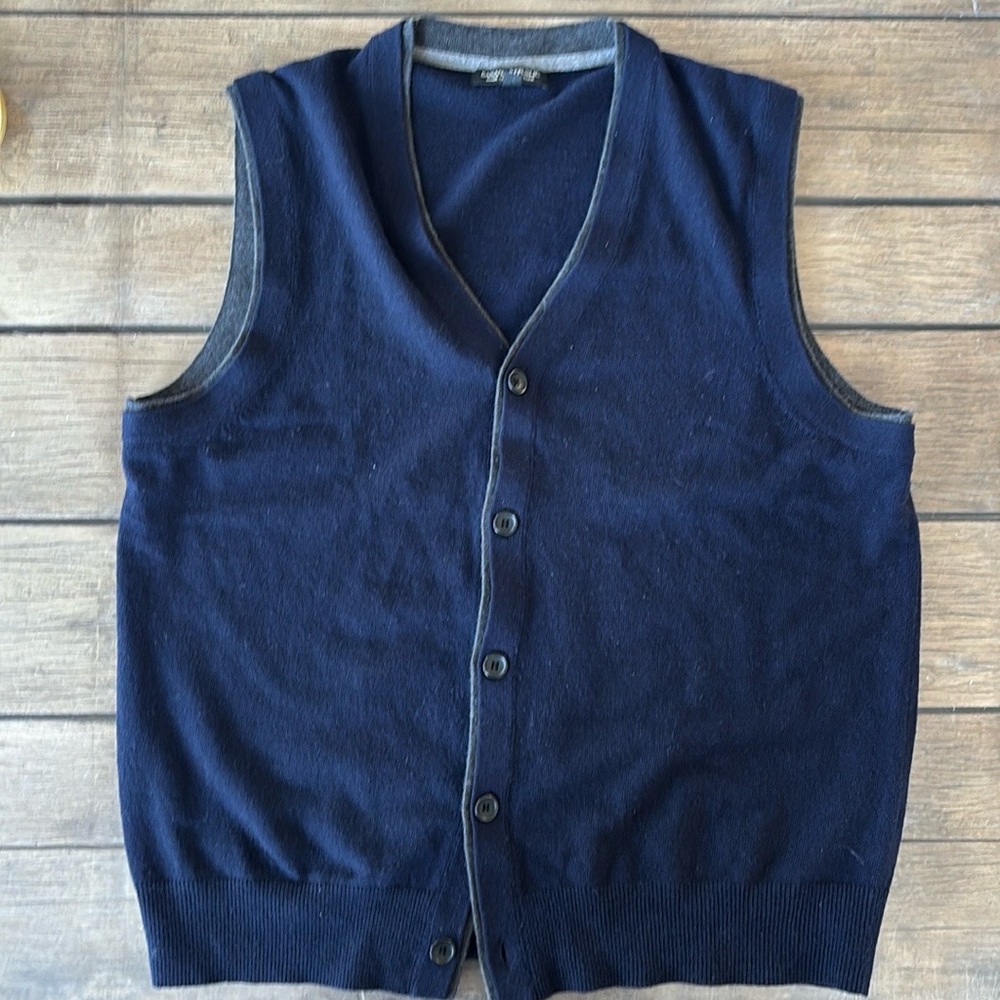 Banana Republic Men’s Large Navy Wool Blend Cardigan Sweater Vest